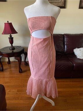 Hello Molly Peach Pink Strapless Cutout Midi Dress Size Medium